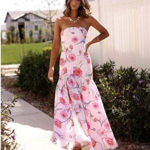 Lane 201 Promesa Pink Floral Strapless Dress s nwt